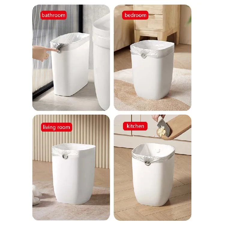 CCKO White Hotel Modern Cute 2.1 Gallon 8 Liters Garbage Bin Bathroom Trash Bin Plastic Trash Can for Kitchen Bedroom Dustbin