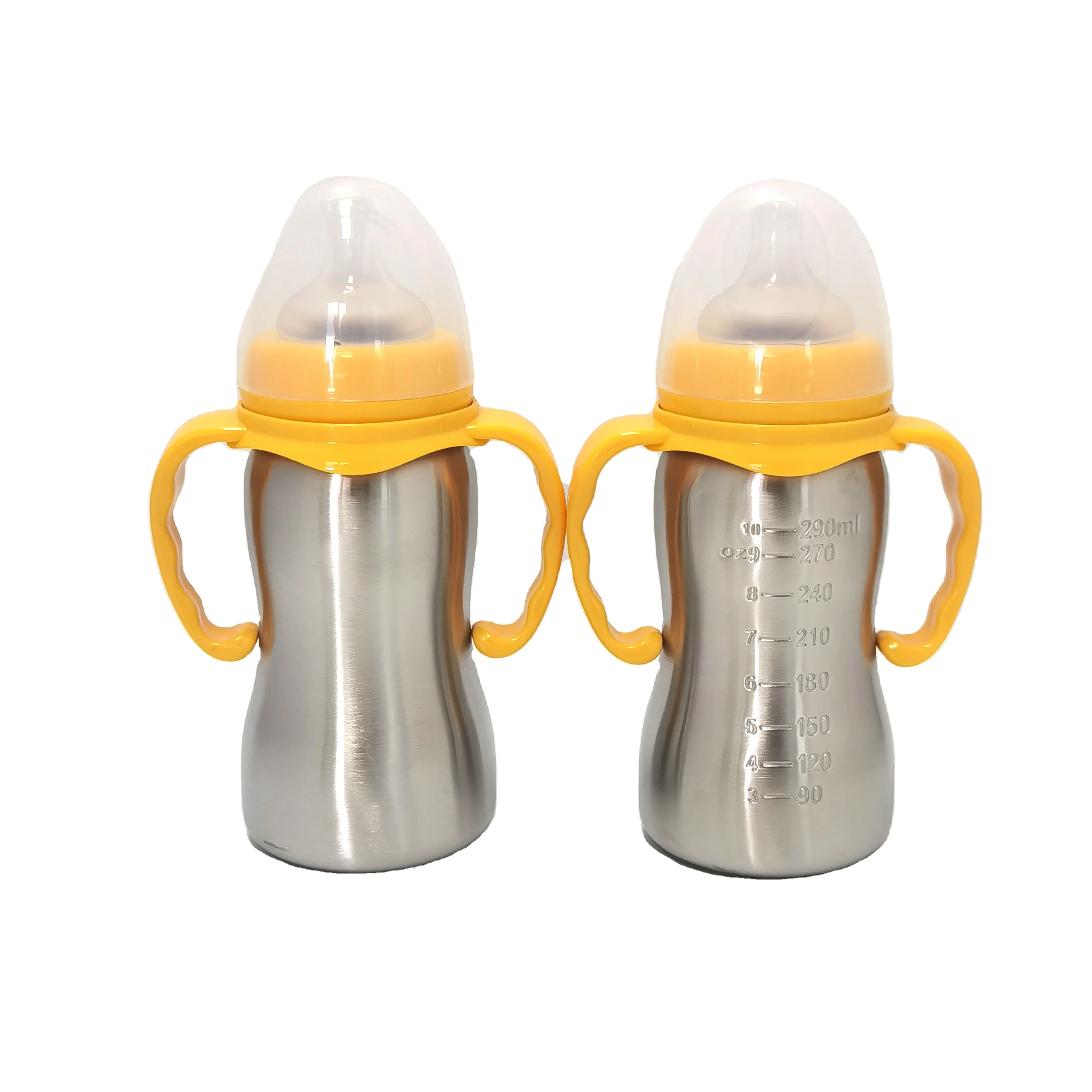 Ready to Ship Small 290ml Gourd Shape Feeder BPA-Free Nursing Baby Bottle  with Stainless Steel Metal Nipple PP Silicon Material