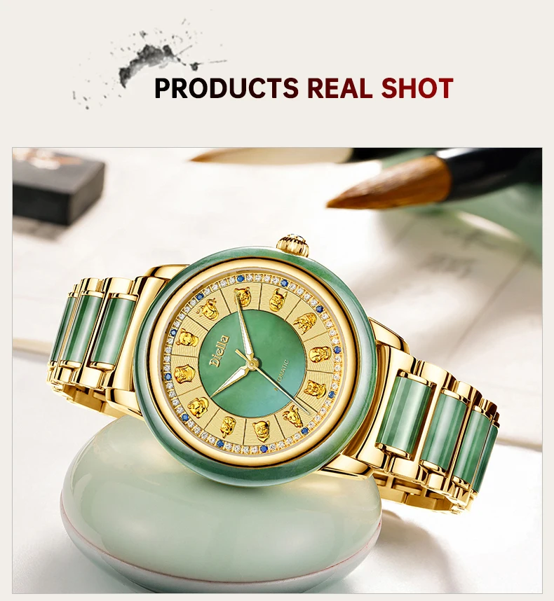 Diella Men's Mechanical Watch Jade Automatic Couple Pair Watch Simple Female Trend Wristwatch Business Luxury Sapphire 6007