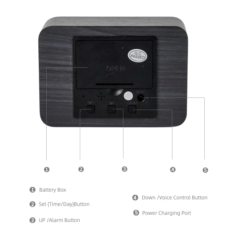 New Product Wood Look Alarm Function Indoor Temperature Voice-activated LED Smart Digital Clock