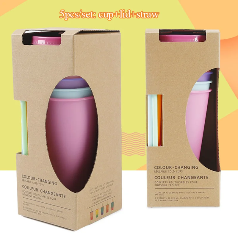 Temperature Color Changing Plastic Cups 24oz Custom Logo Cold Coffee