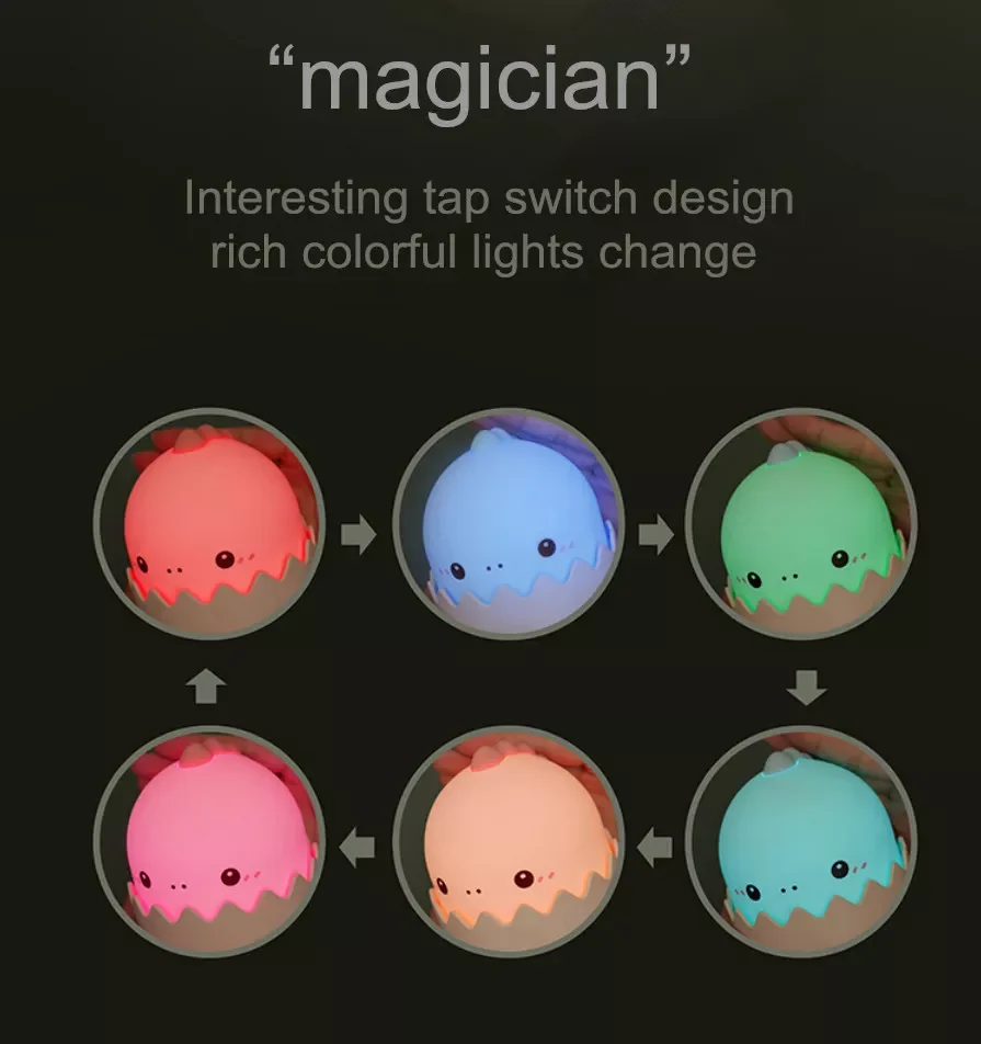 Creativity Squishy Eggshell Dinosaur Shaped Led Lamp Animal Silicone