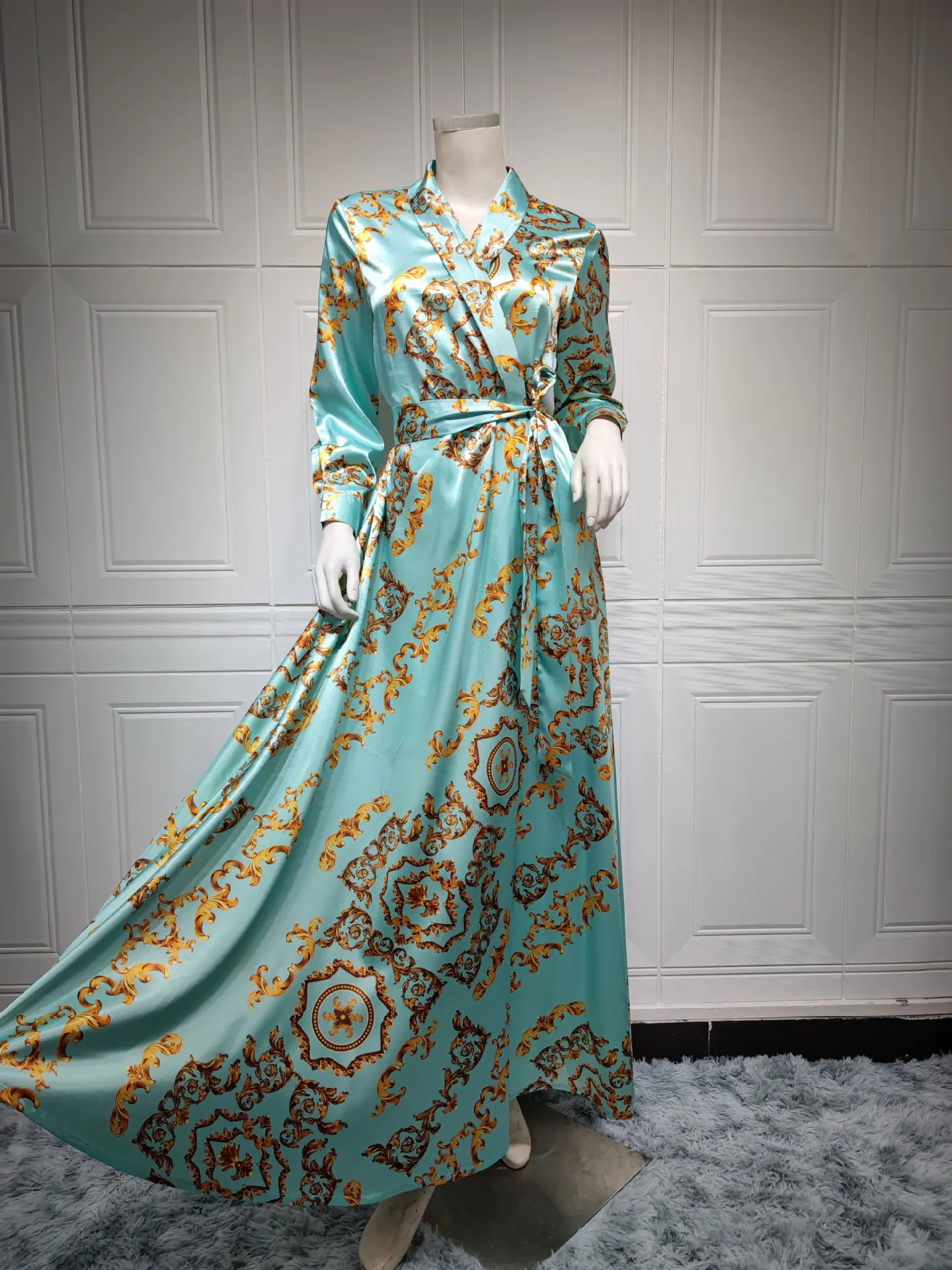 Printed Full Islamic Dress Evening Dress Dubai Satin Abaya Muslim  Moderation Dess Ramadan Lurex Women's Dress| Alibaba.com