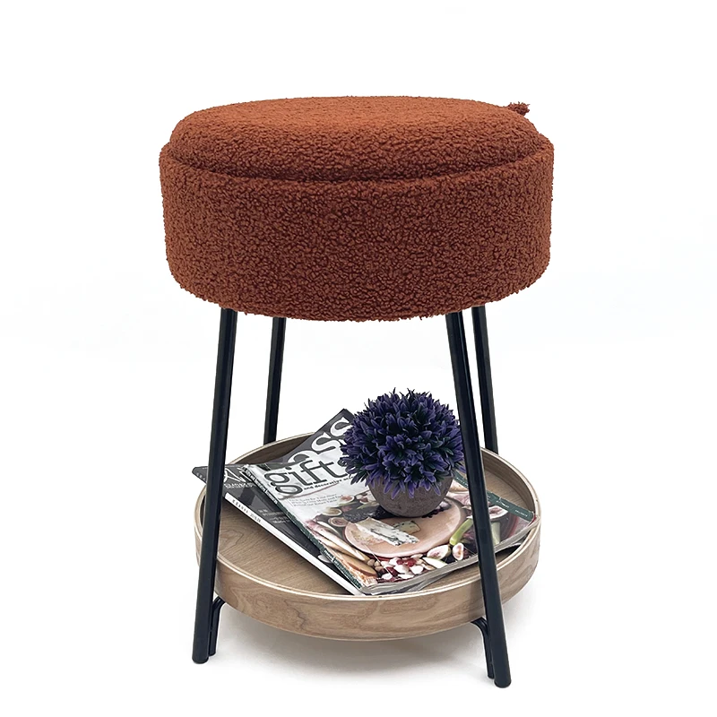 2023 New Design Storage Ottoman Pouf Round Foot Stool with Tray