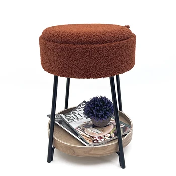 2023 New Design Storage Ottoman Pouf Round Foot Stool with Tray