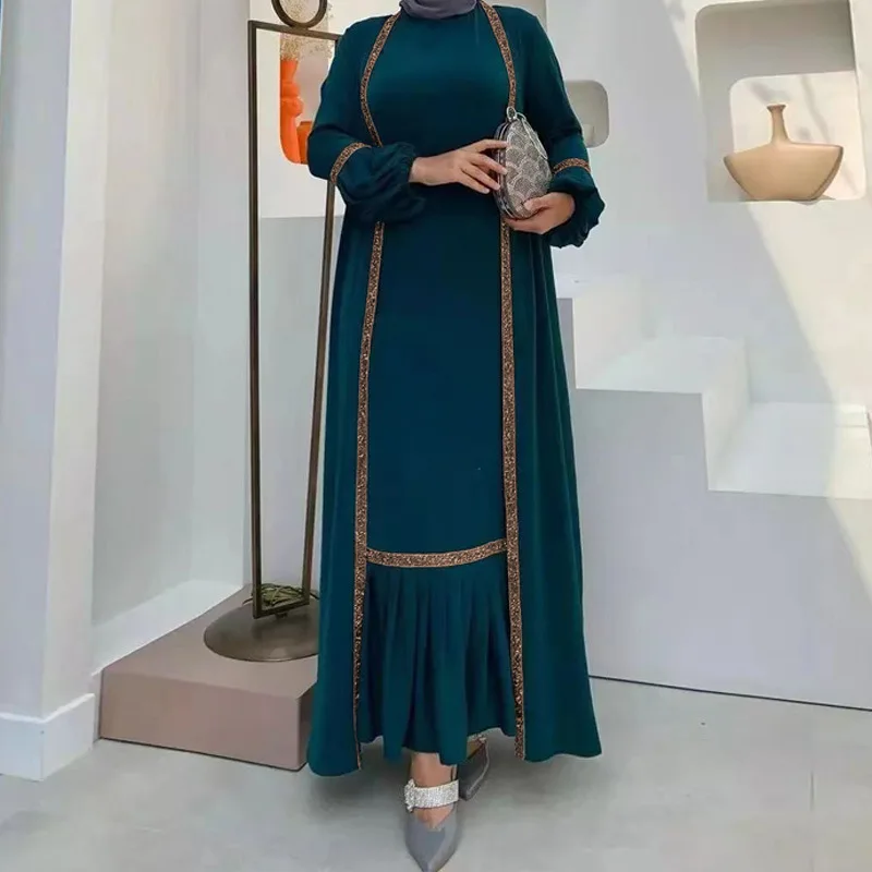 Eid Abya Muslim Women Dress 2 Piece Set Prayer Morocco Caftan