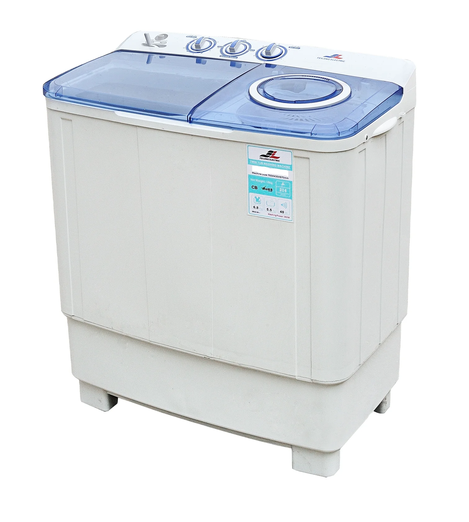 Mini Top Loading Industrial Twin Tub 7.5kg Plastic Commercial Laundry