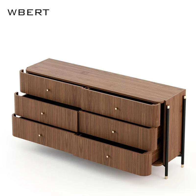 Picture of WBERT Italian Minimalist Luxury Storage Cabinet Walnut Wooden Drawer ...