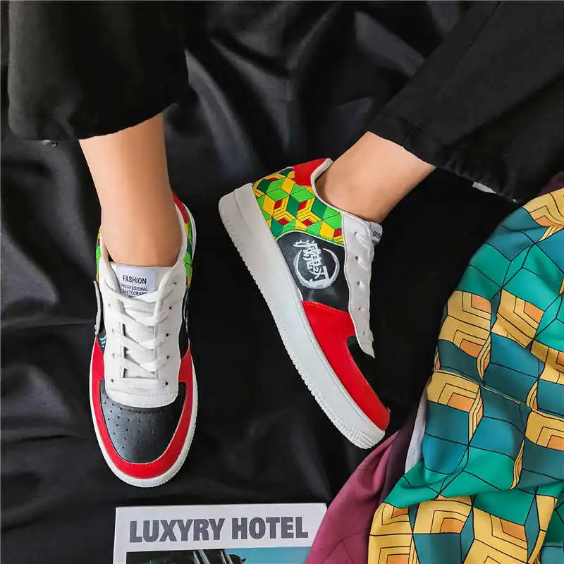 Дизайнерские мужские кроссовки с логотипом на заказ, Мужская дышащая повседневная обувь 3D с рассекающим демонов, Мужская обувь для скейтборда