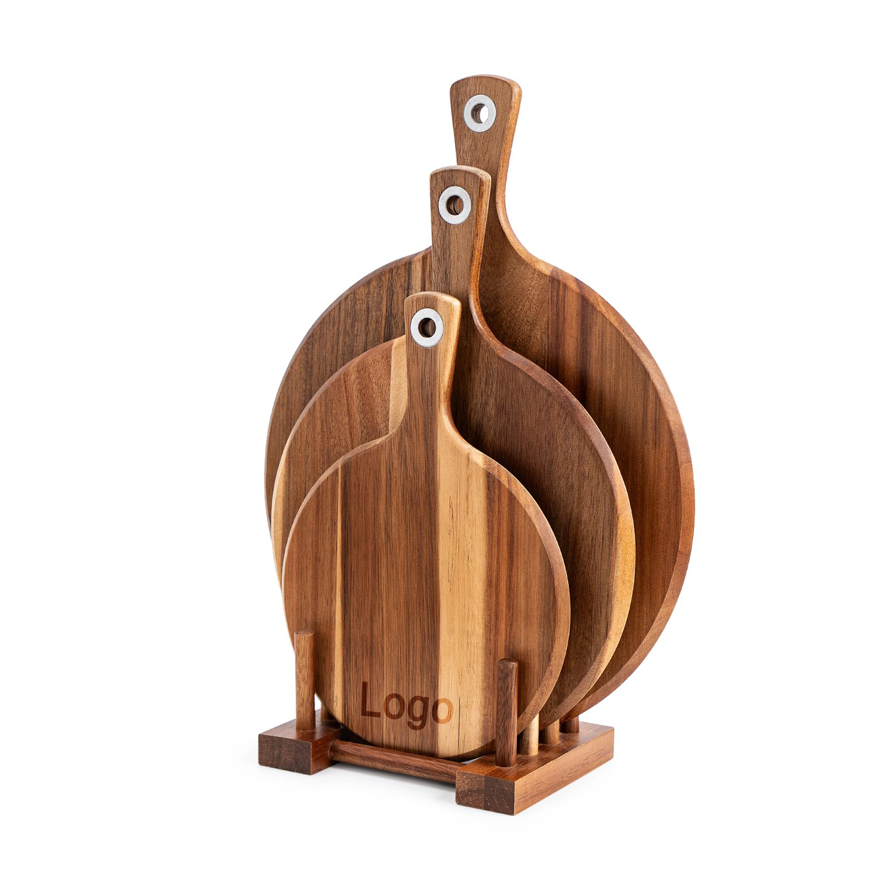 product custom 3 piece wood cutting board set kitchen chopping board pizza paddle with handle charcuterie serving board-2