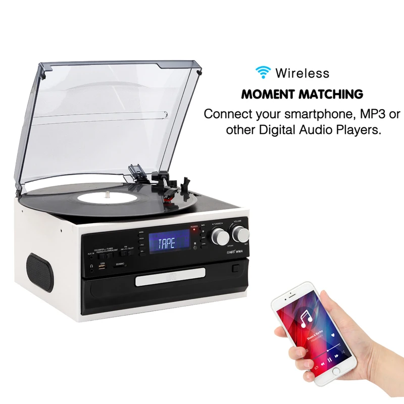 Wanling High End Bluetooth Turntable Phonograph Player Vinyl Cd Usb Sd Record Cassette Am Fm