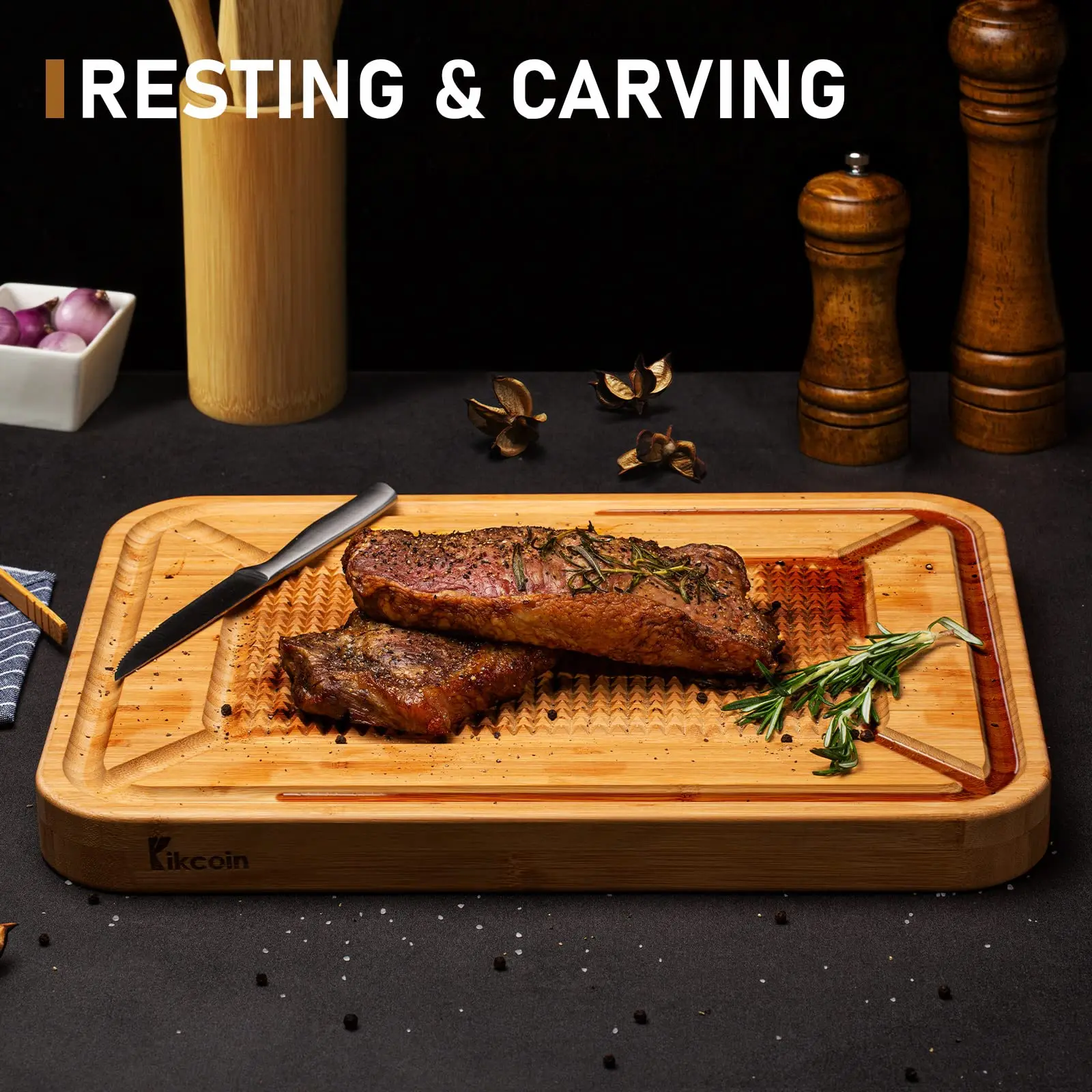 product bamboo meat tenderizer cutting board with juice groove kitchen chopping block for tenderizing defrosting  carving-3