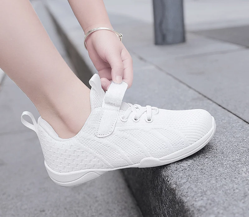 Zapatillas de Tenis Deportivas para Niñas, Zapatillas de Porristas Blancas,  Transpirables, para Competencia, Entrenamiento Atlético, Tejidas con Mosca