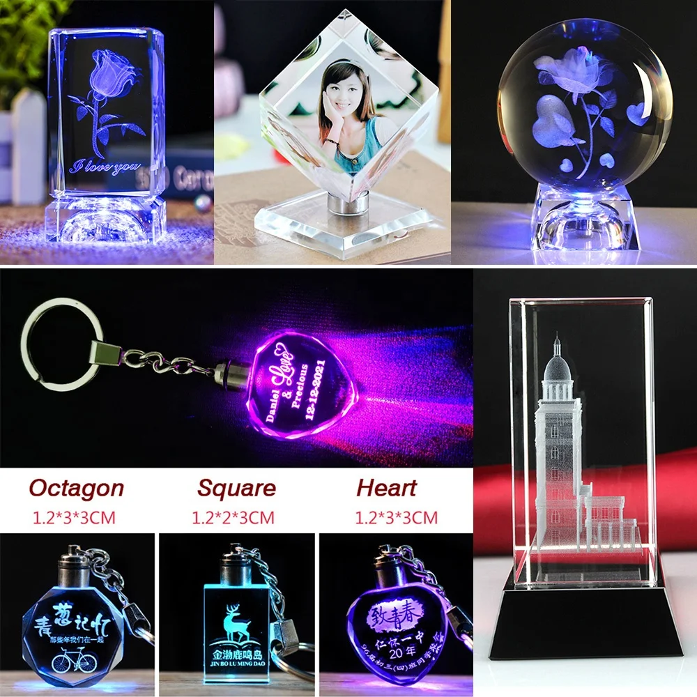 Crystown FREE SAMPLE K9 Glass Cube LED Base Wedding Gift Engraving Block 3D Laser Crystal PaperWeight K9 Cubes Crystal Blank