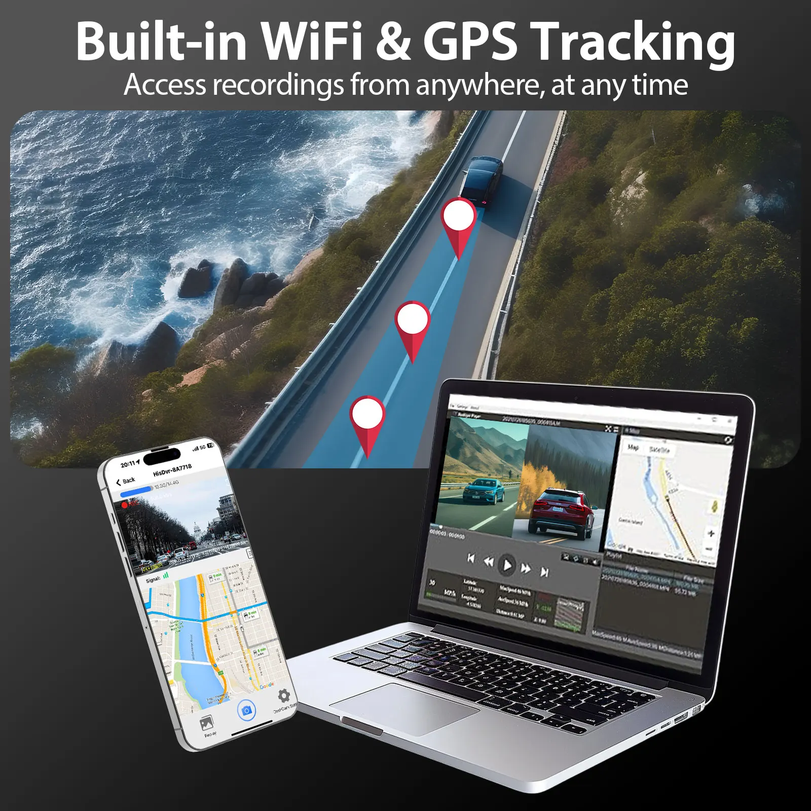 Dual Lens 4K WiFi GPS Dashboard Camera for Cars 1080p Resolution with ...