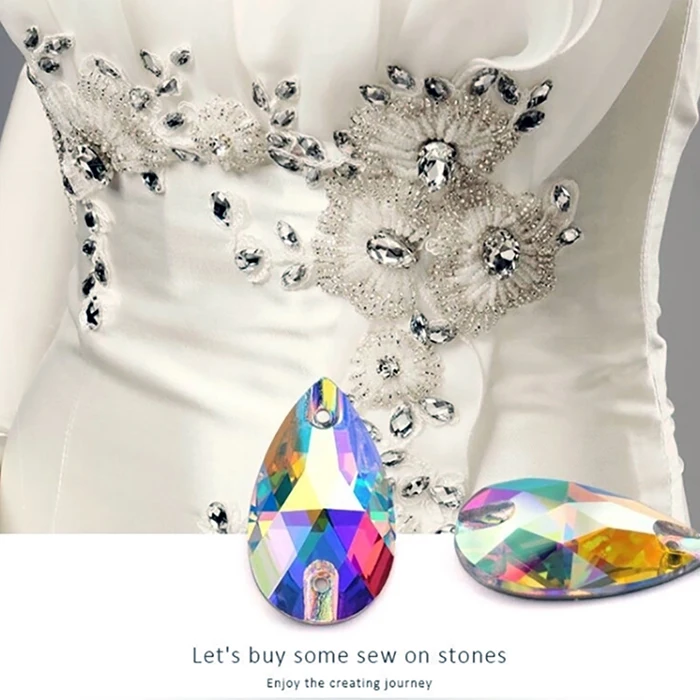 Factory Wholesale Teardrop 5A Glass Droplet Crystal AB Sew on Rhinestones for Dresses