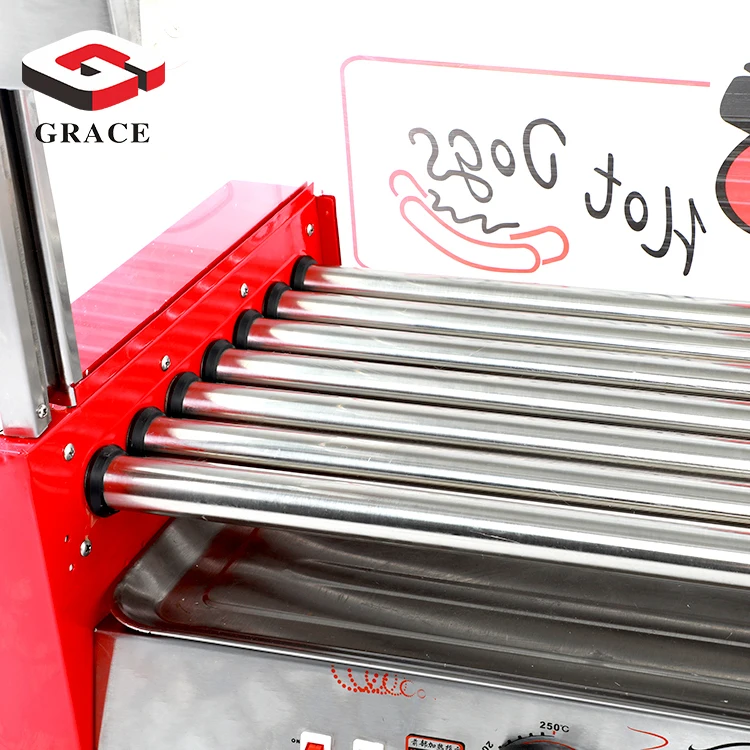 New Stainless Steel Hot Dog Commercial 7 Rollers Snack Equipment Red Electric Automatic Making Machine