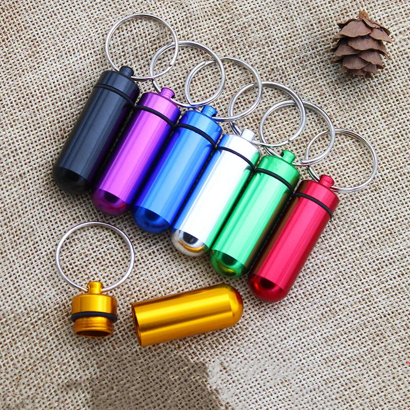 Mini Waterproof Small Medicine Jar First Aid Pill Outdoor Medicine Bottle Aluminum Alloy Keychain