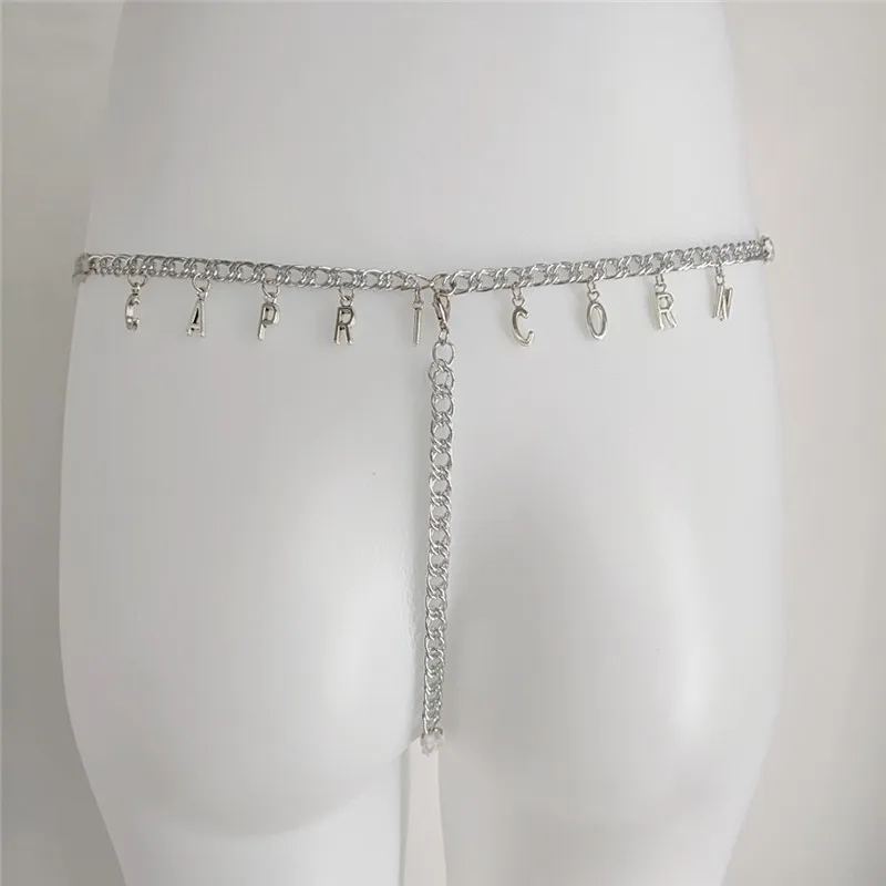 Ins Hot Sale Customized Zodiac Girl Jewelry Rhinestone Crystal White Letter Bikini Sexy Chain G String Panty Thong for Women