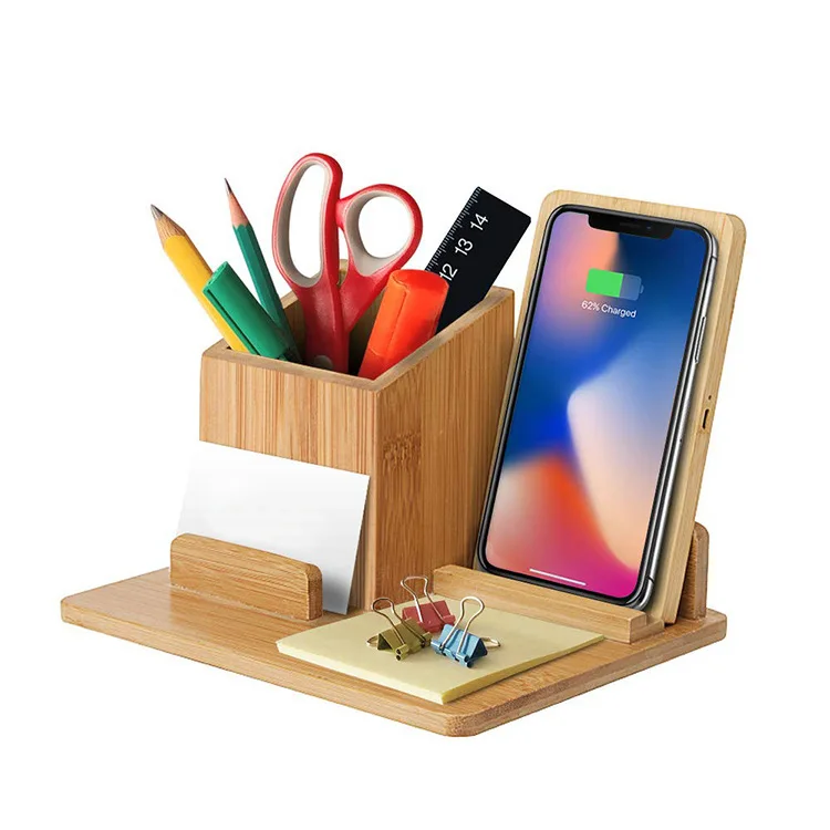 Bamboo Wireless Charging Station 3 in 1 Charging Dock with high quality Pen Cup for iPhone