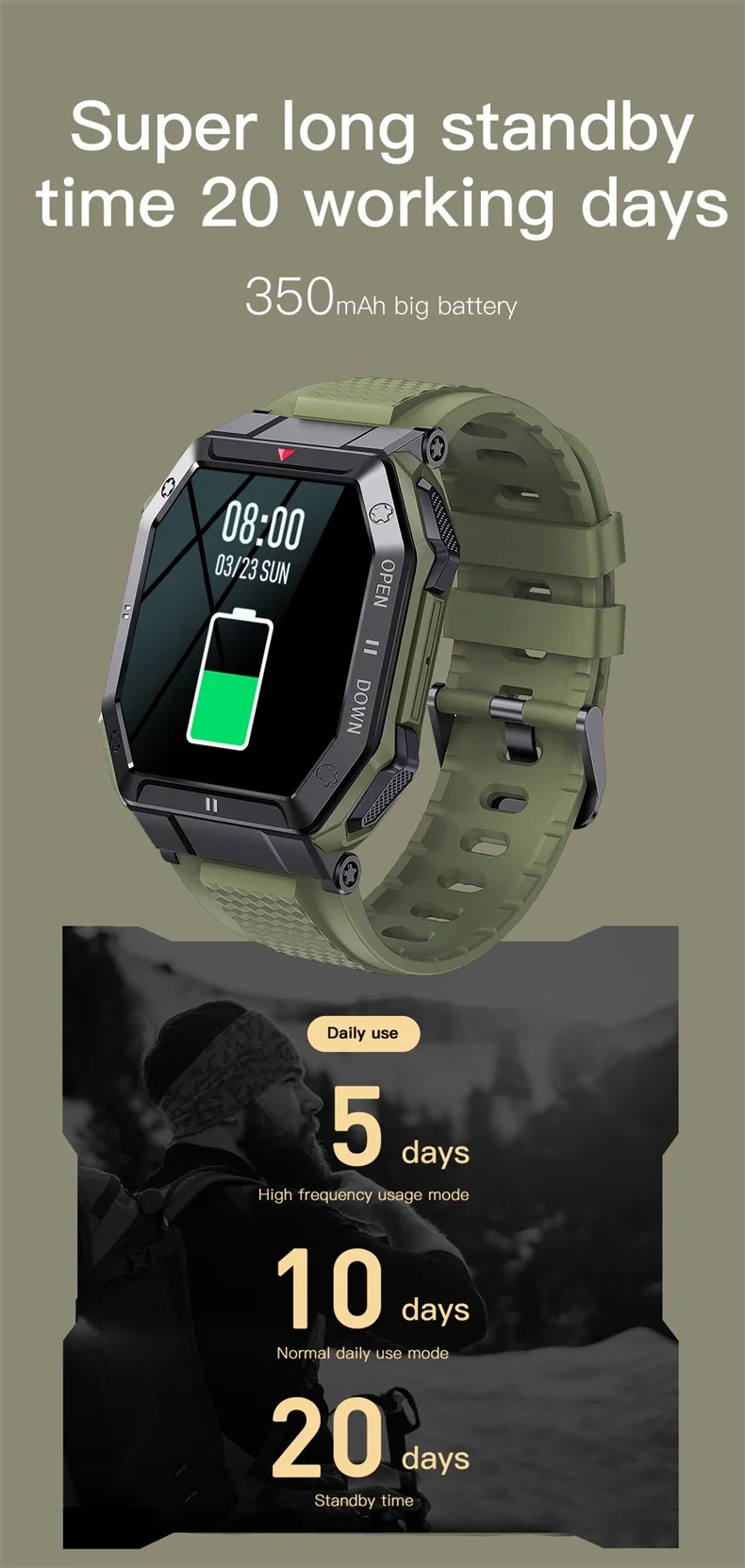 Smart Watch Robuust 1,85 inch BT Bellen Outdoor Militaire Smartwatch K55 Hartslag Bloedzuurstof voor heren (9).jpg