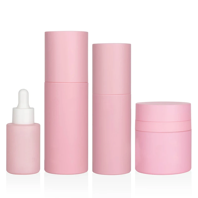 Skincare Packaging 50ml 30ml 15ml All Frosted Matte pink Airless Pump Jars Airless Bottles