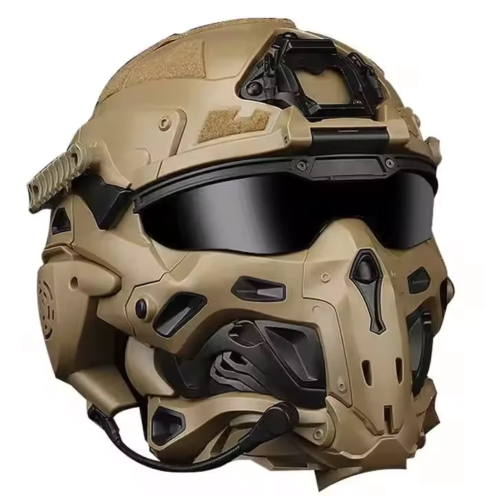 Tactical All-in-One Full Mask Helmet with Built-In Headset and Goggles ABS Nylon Safety Equipment