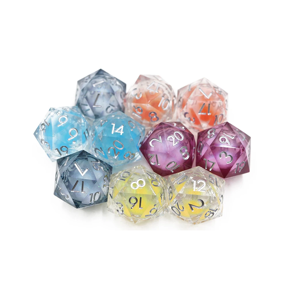 Dado D20 personalizzato in resina per gioco Dnd da 33 mm Oversize con nucleo liquido Dadi poliedrici da 16 mm