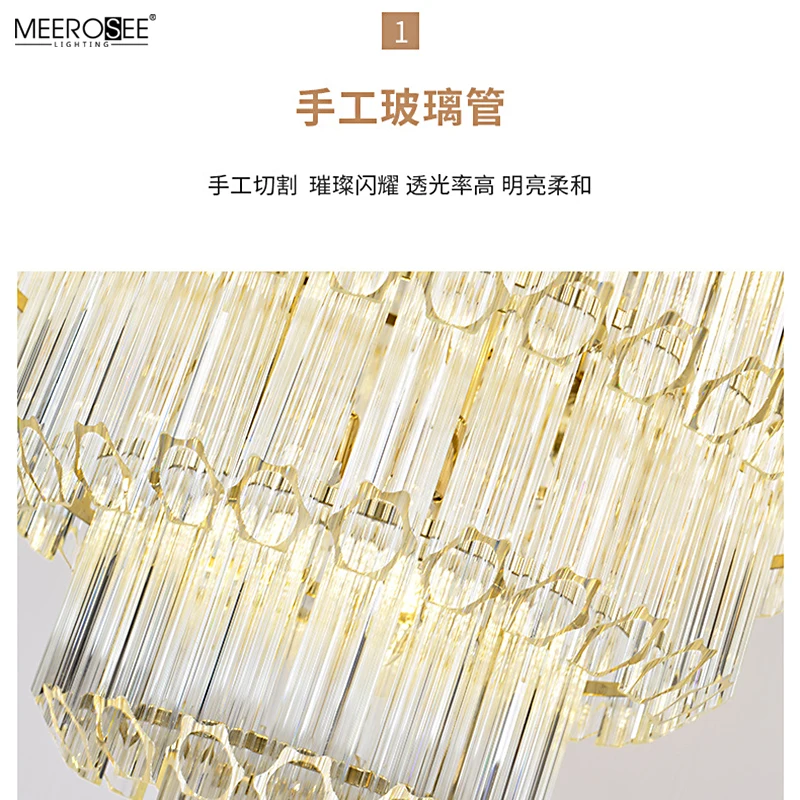 Meerosee 2021 Post Modern Hanging Lamp Stair Glass Chandelier and lamps Light for Villa Staircase MD86789