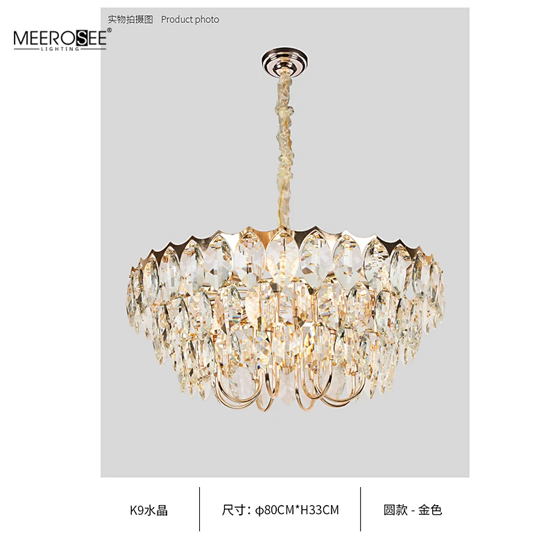 MEEROSEE K9 Crystal Leaf Pendant Light Modern Chandeliers Sitting Room Lighting Hanging Lights for Living Room MD86800