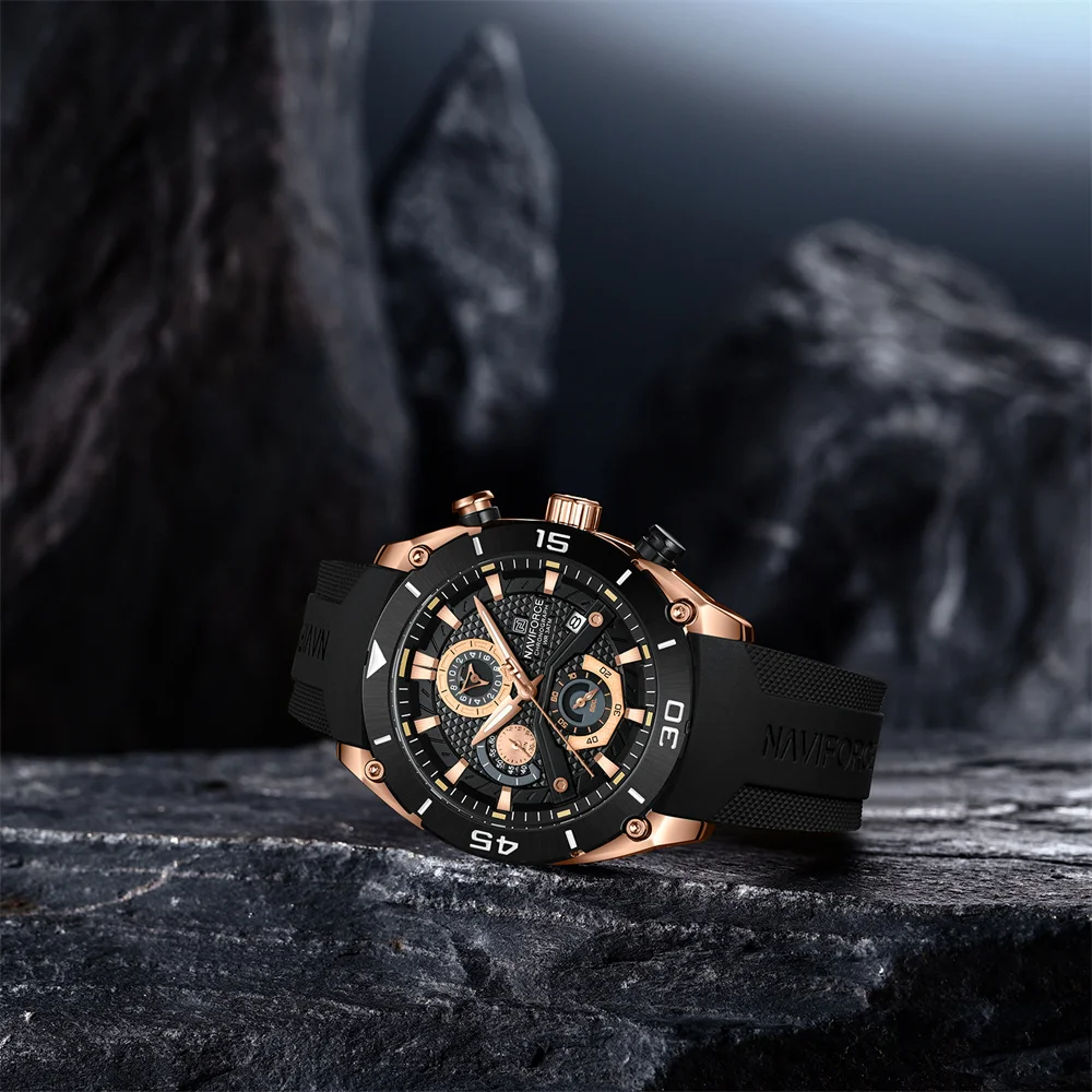 NAVIFORCE 8038 RGBB venta al por mayor reloj de banda de silicona barato  para hombres manos luminosas reloj de pulsera de cuarzo para hombres  logotipo