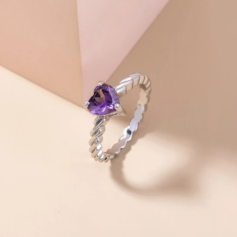 Heart Purple Crystal Rings 