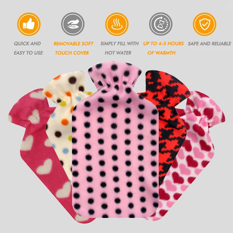 good quality oem british standard custom medical rubber hot water bottle 2liter with soft fleece cover