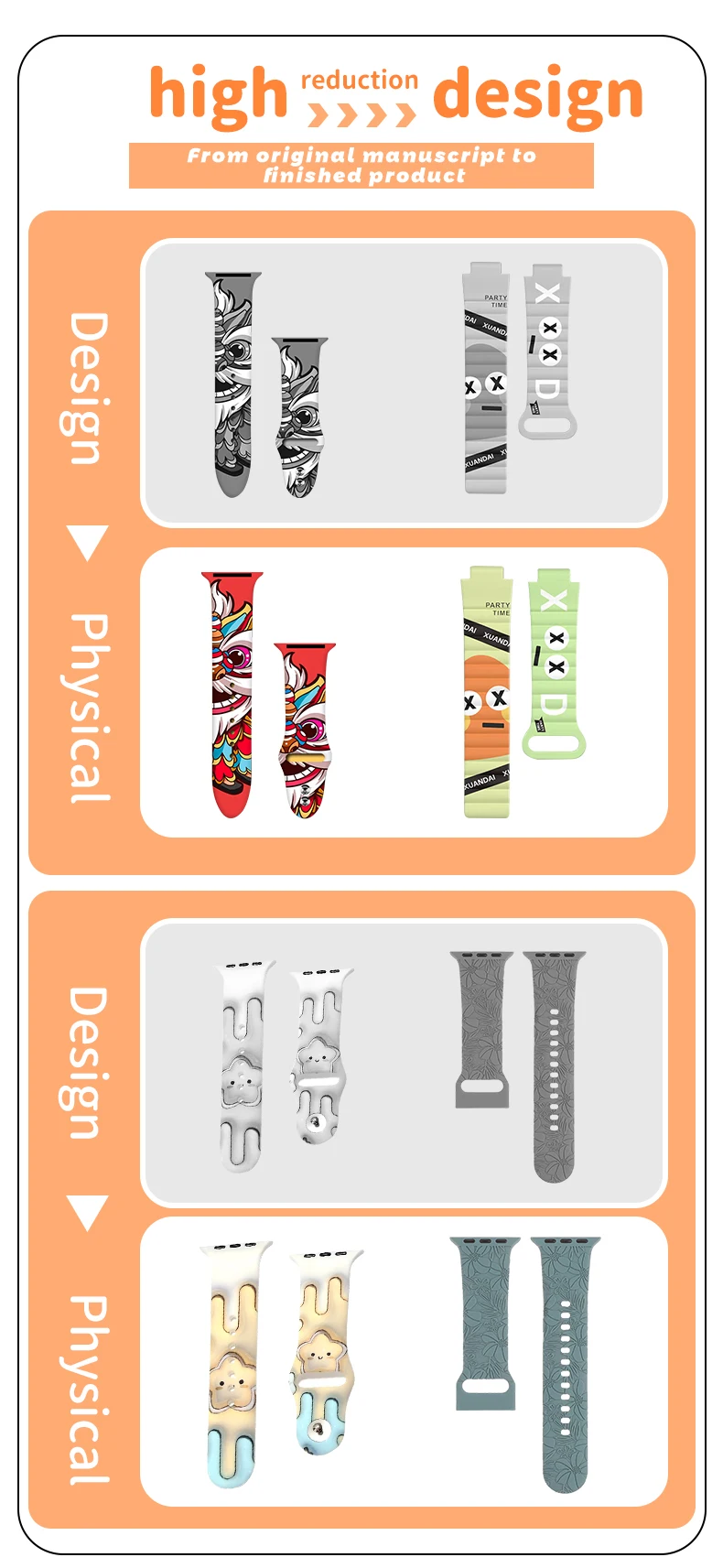 product customized pvc silicone watch straps both sides can be customized with logo text design and pattern processing133-60