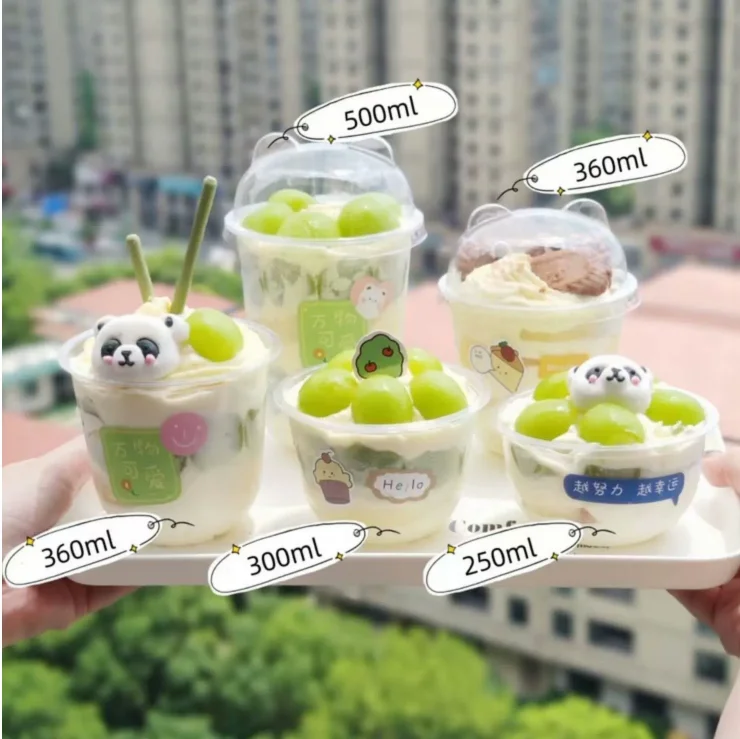 250ml Sundae Cup Popo Cream Cake Cup, Bobo Milk Tea 360ml Popo panda U-shaped Cup