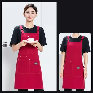 Neck-Tie Canvas Apron Printing for Kitchen Barista Tea Staff Durable Adjustable Bib Work Aprons for Restaurant Bakery Uniforms