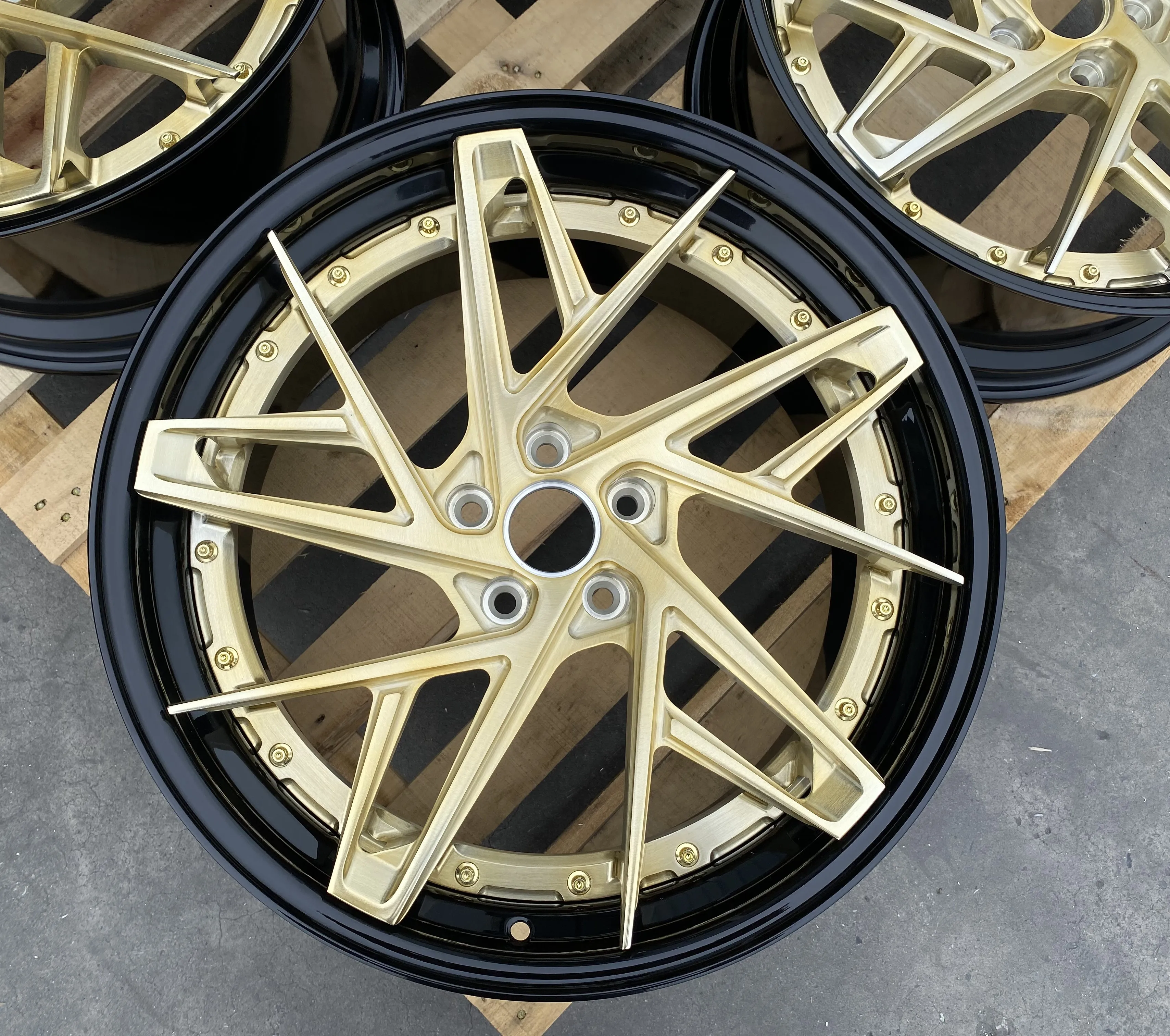 GVICHN 2 piece gold center face aluminum alloy forged wheels 16 17 18 19 20 21 22 23 24 inch 5x112 5x114.3 5x120 multi color rim