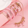 Ensemble ruban rose 06 rose-1 collier-5 bracelets