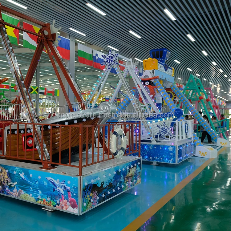 Children's Mini Pirate Ship Rotating Ride for Outdoor Theme Parks Durable Metal and Fiberglass Construction