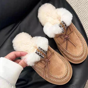 Women's Thick-Soled Sheepskin Alpaca Cowhide Snow Boots Integrated Warm Height-Increasing Short Ethnic Style Winter Snow Boots