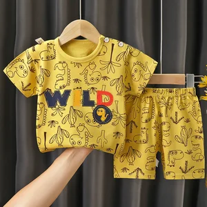 Summer New Pure Cotton Custom Cartoon Print Home Wear Kids Clothing Set Toddlers and Children 's Jogging Summer Suit