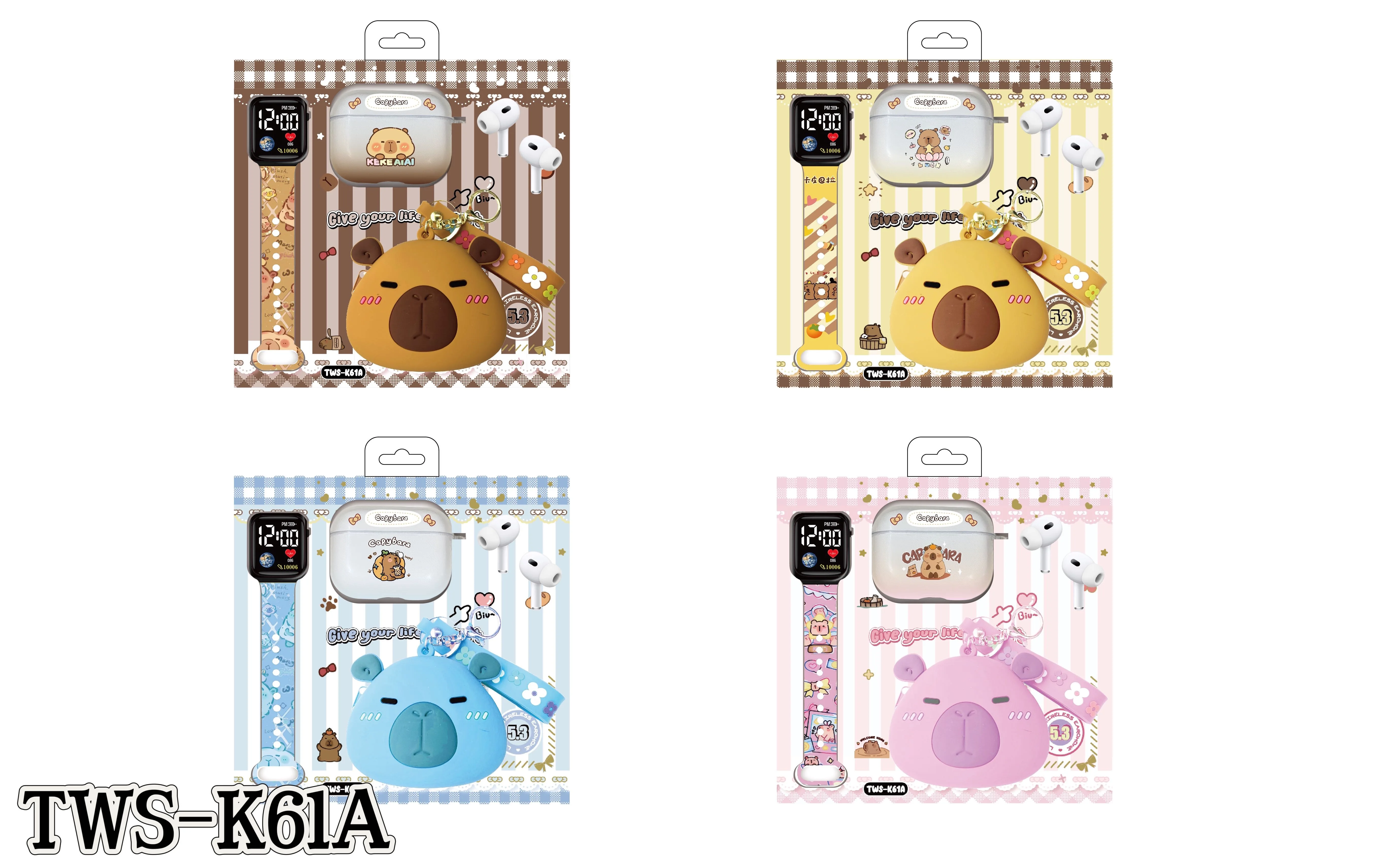 New TWS K61A Cartoon Bluetooth Earphones with Adorable Silicone Case Capybara Silicone Pouch LED Watch!
