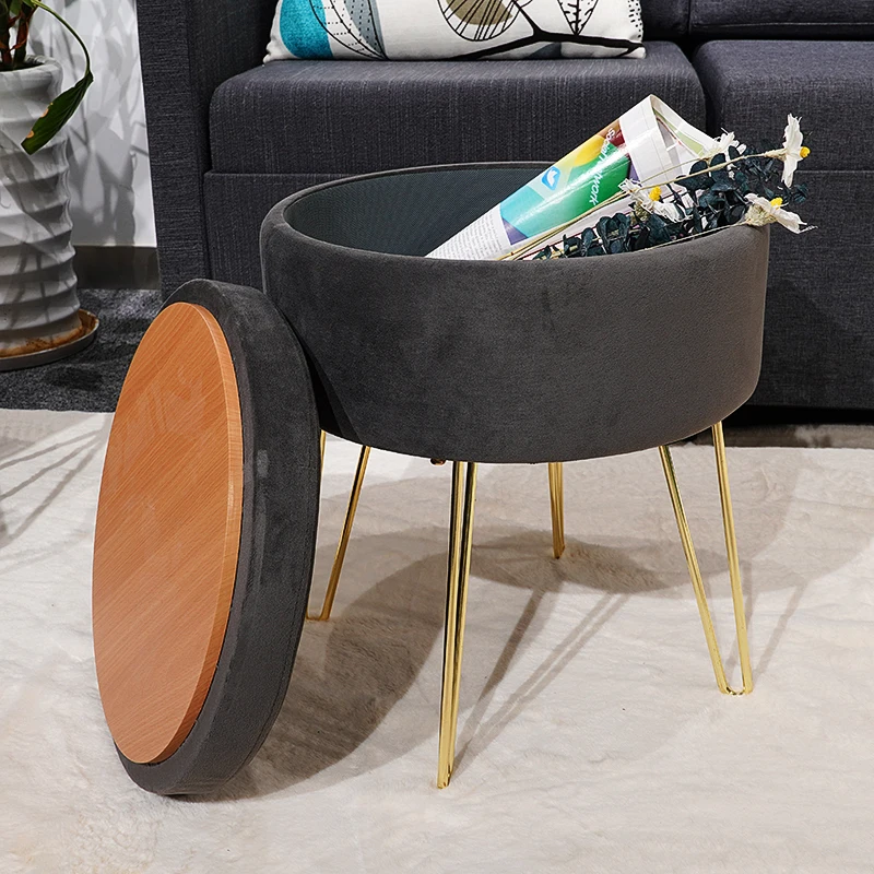 Custom Home Furniture French Storage Chair Dressing Stool Cube Foot Stool With Metal Legs and Coffee Table