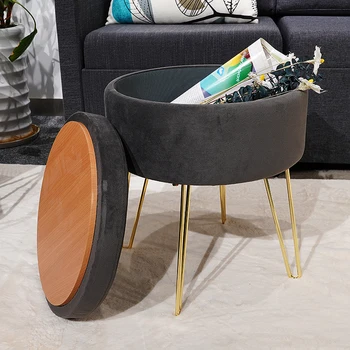 Custom Home Furniture French Storage Chair Dressing Stool Cube Foot Stool With Metal Legs and Coffee Table