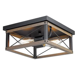 Creative Decorative Wooden Led Lamp for Home Bedroom Kitchen America Style Square Iron Farmhouse Chandeliers Pendant Lights