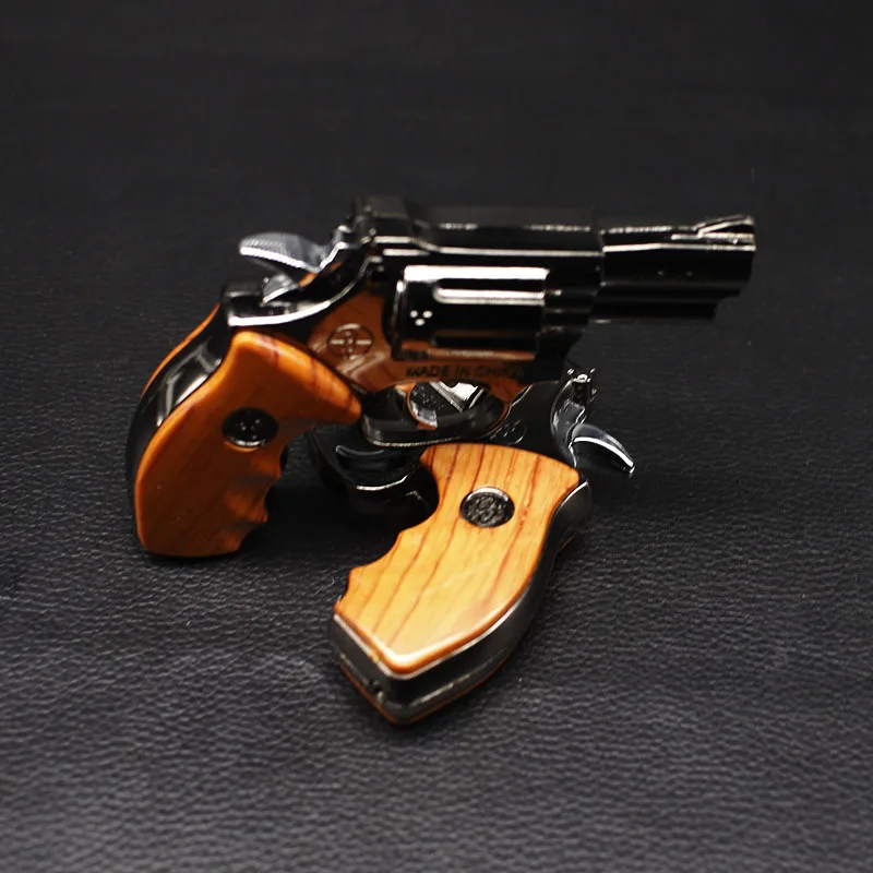 New Revolver Lighter 1 1 Metal Revolver +leather Type With Led Gas Gun