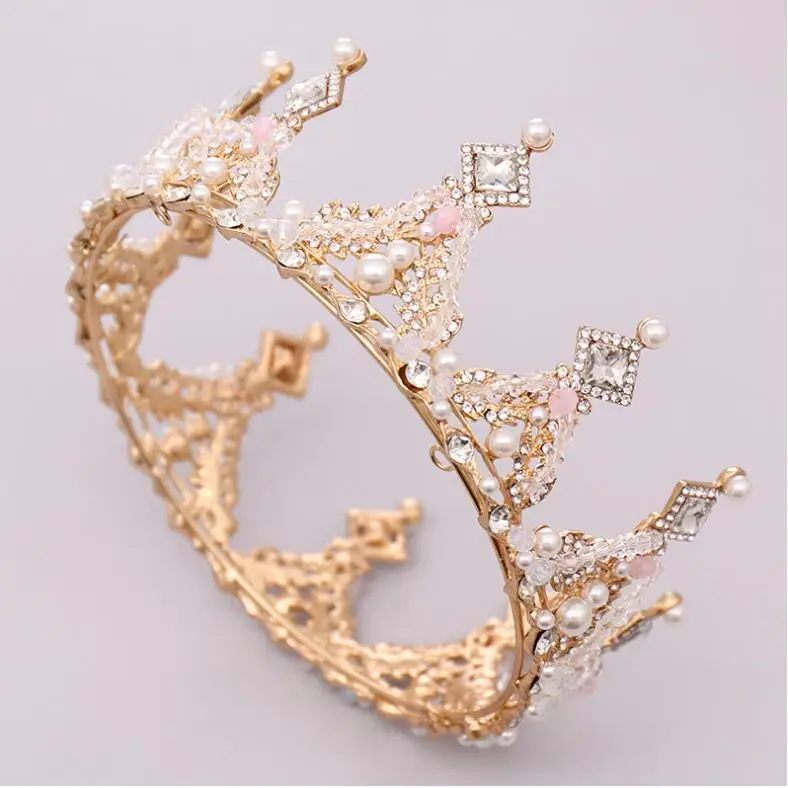 Тиары в стиле барокко для женщин винтажные золотистые украшения волос с кристаллами
