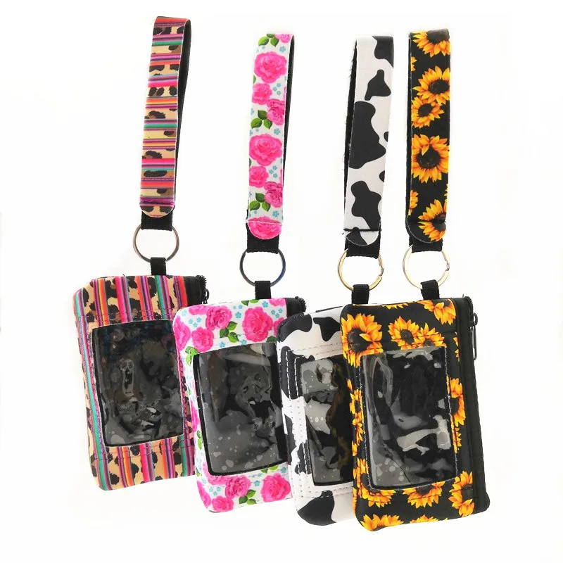 Sublimation Printing Neoprene Durable Small Zipper Wallet Women Girls Mini Purse Softball Keychain Card Coin Bags