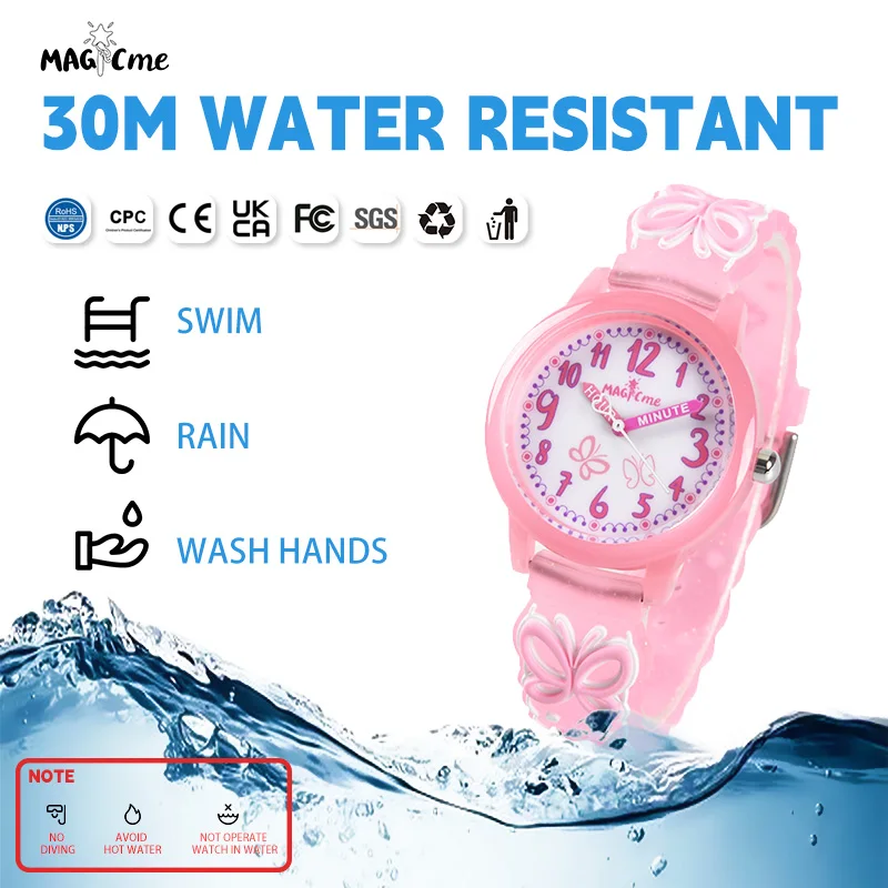 Orologi per bambini per ragazze, orologio da polso con farfalla, orologio da polso per bambini, 3D, cartone animato, orologio da polso per bambini, analogico, al quarzo, impermeabile, per bambini, con