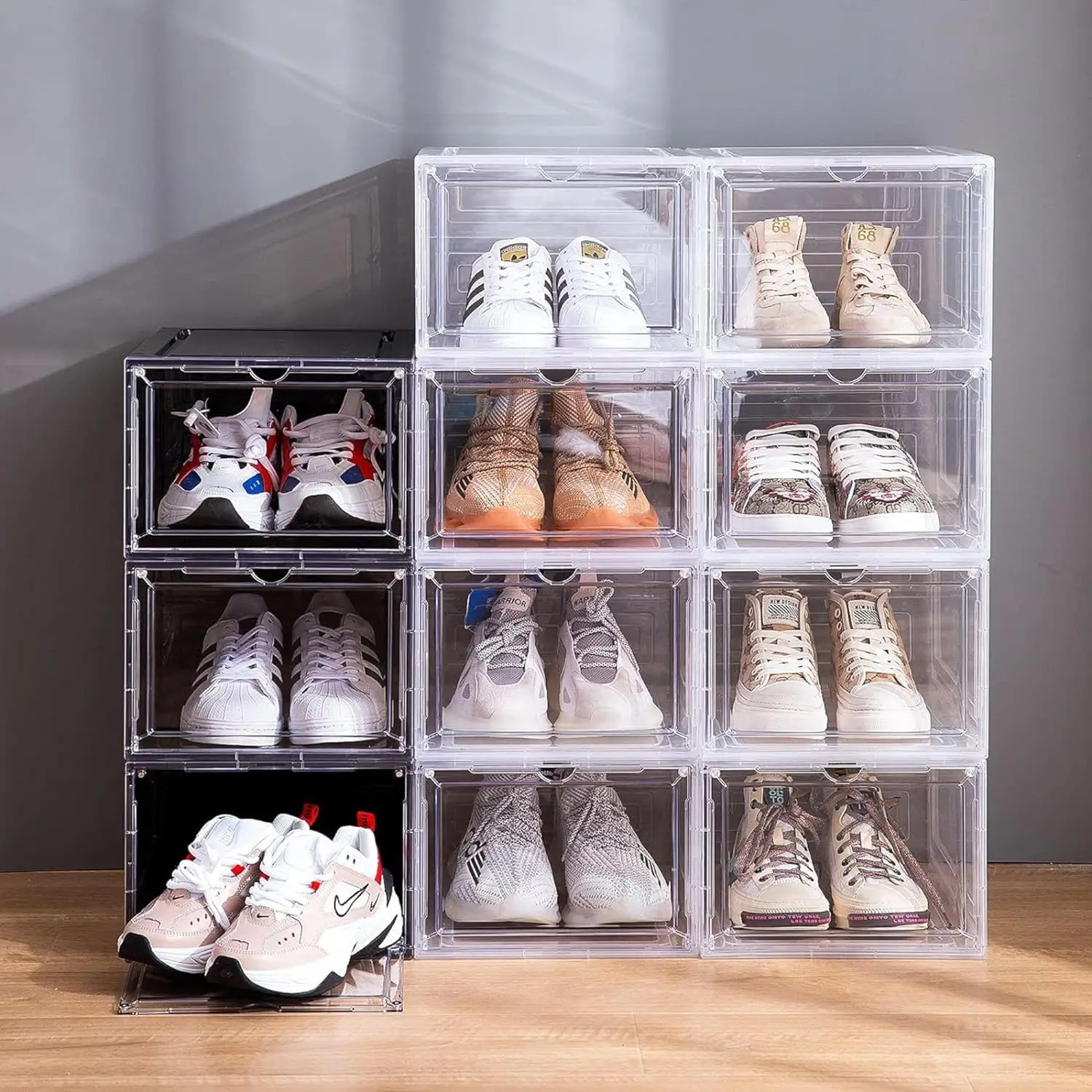 Large 6 Pack Shoe Storage Box - Clear Plastic Organizers